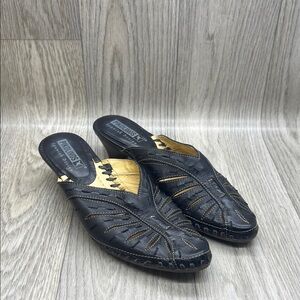 Pikolinos Black Leather Slip-On Shoes
